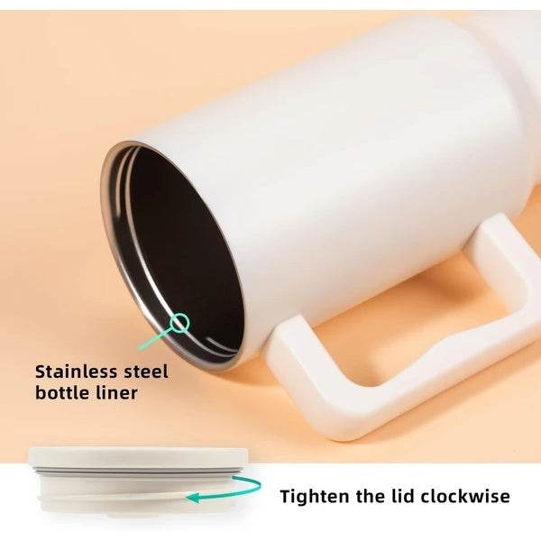 40 Oz Tumbler With Handle, Reusable Insulated Cup With Lid And Straw, Stainless Steel Water Bottle, Travel Mug For Cold And Hot - Mubimart