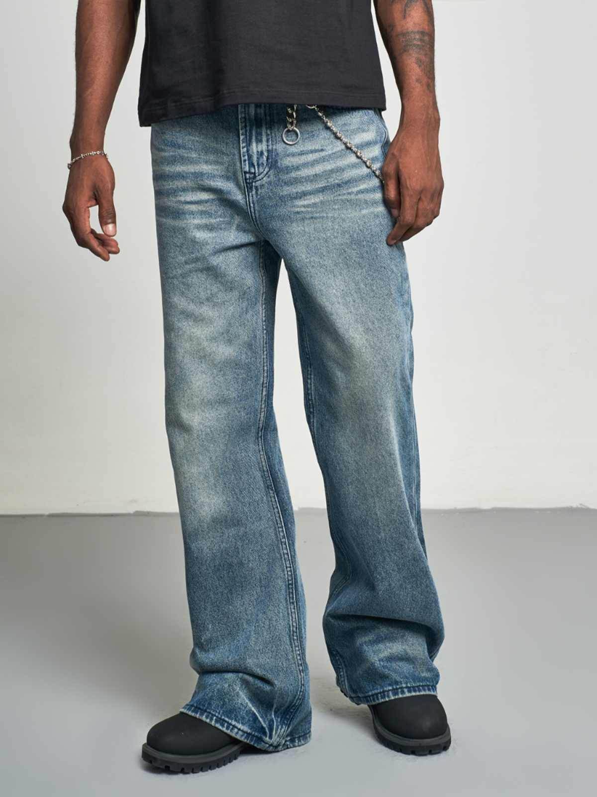 Gradient Washed Slimming And Wide Leg Bootcut Trousers Jeans - Mubimart