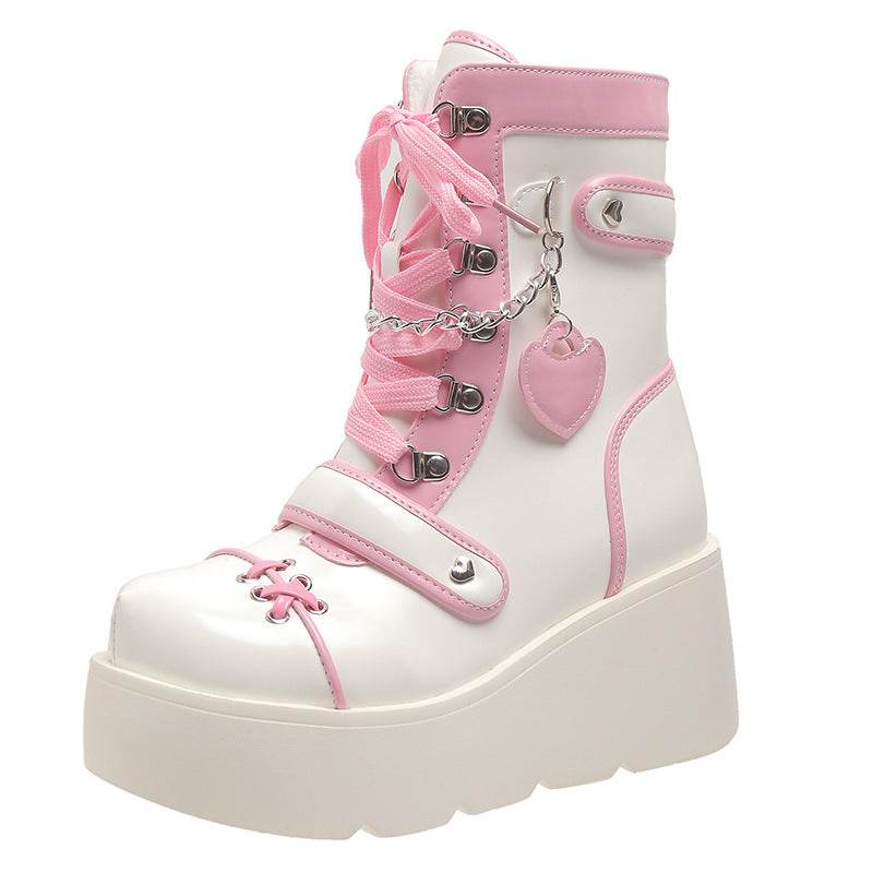 Motorcycle Mid-calf Female Thick Bottom Boots - Mubimart