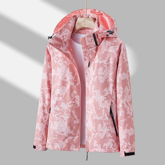 Printed Hooded Windbreaker Unisex Fashion Solid Color Zip-up Jacket Waterproof Windproof Outwear For Women Men Clothing - Mubimart