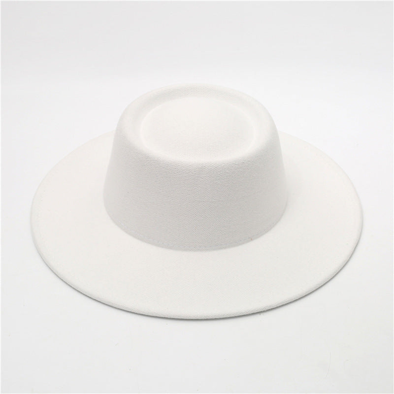 Retro Fedora 8cm Wide Brim Solid Color Concave-convex Dome Woolen Hat