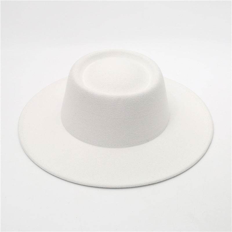 Retro Fedora 8cm Wide Brim Solid Color Concave-convex Dome Woolen Hat - Mubimart