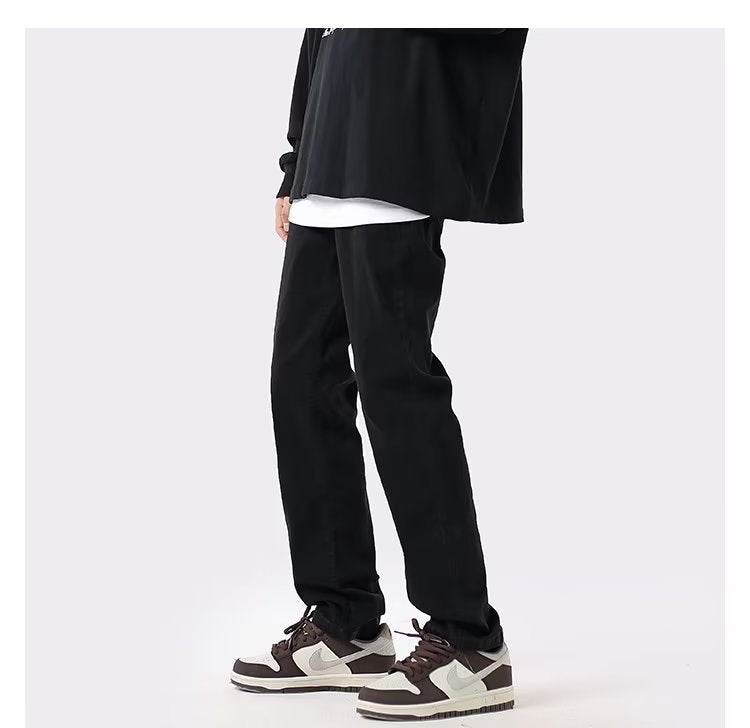 Men's Slim-fit Pure Black Straight Jeans - Mubimart