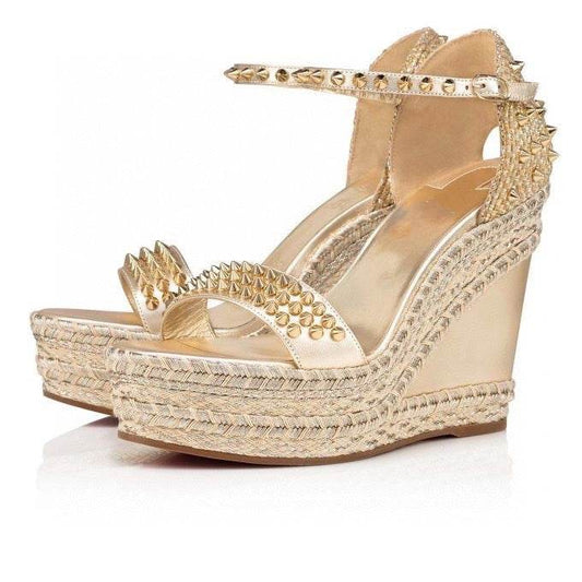 Women's Wedge Heel Rivet Buckle Sandals - Mubimart
