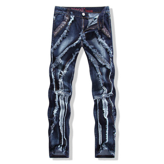 Panelled Statement Jeans Frayed Slim Fit - Mubimart