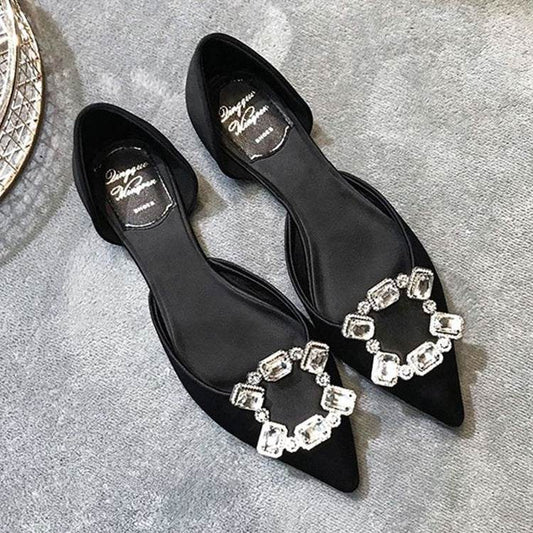 Flat diamond low-top pointed-toe shallow sandals - Mubimart