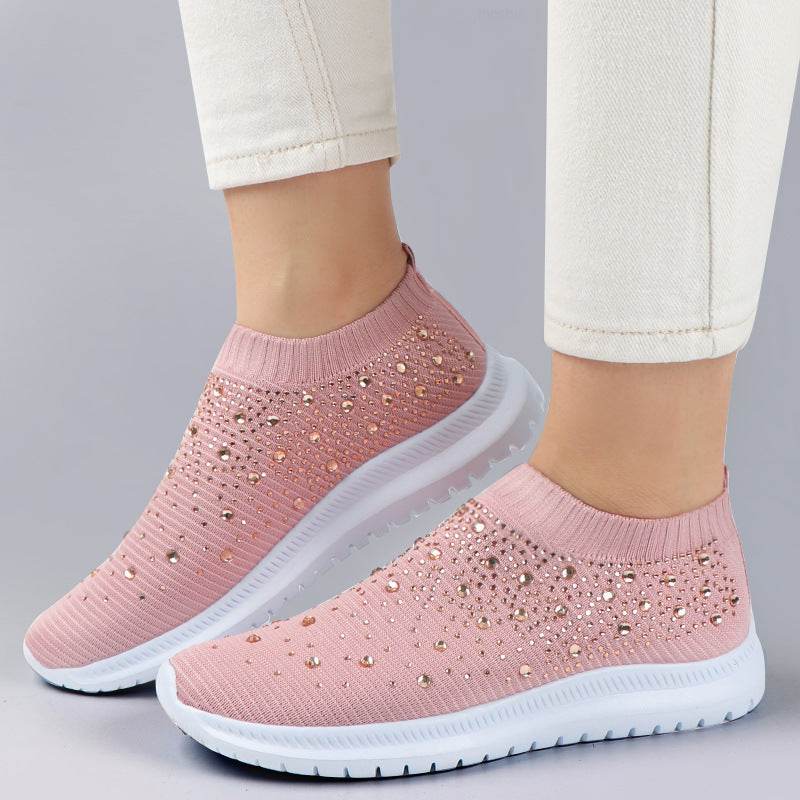 European And American Plus Size Rhinestone Stretch Sock Shoes Casual Men And Women Sneaker - Mubimart