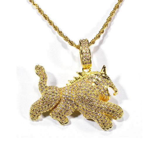 Hip Hop Full Zircon Mens Necklace Leopard Pendant - Mubimart