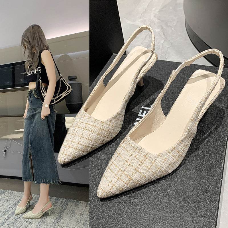 Stiletto Heel Pointed Toe Toe Cap Slingback Sandals Women's Spring And Summer New - Mubimart