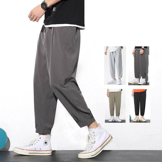 Drawstring Pants Summer Casual Ice Slik Trousers Jogger Hiking Sports Pants Men - Mubimart