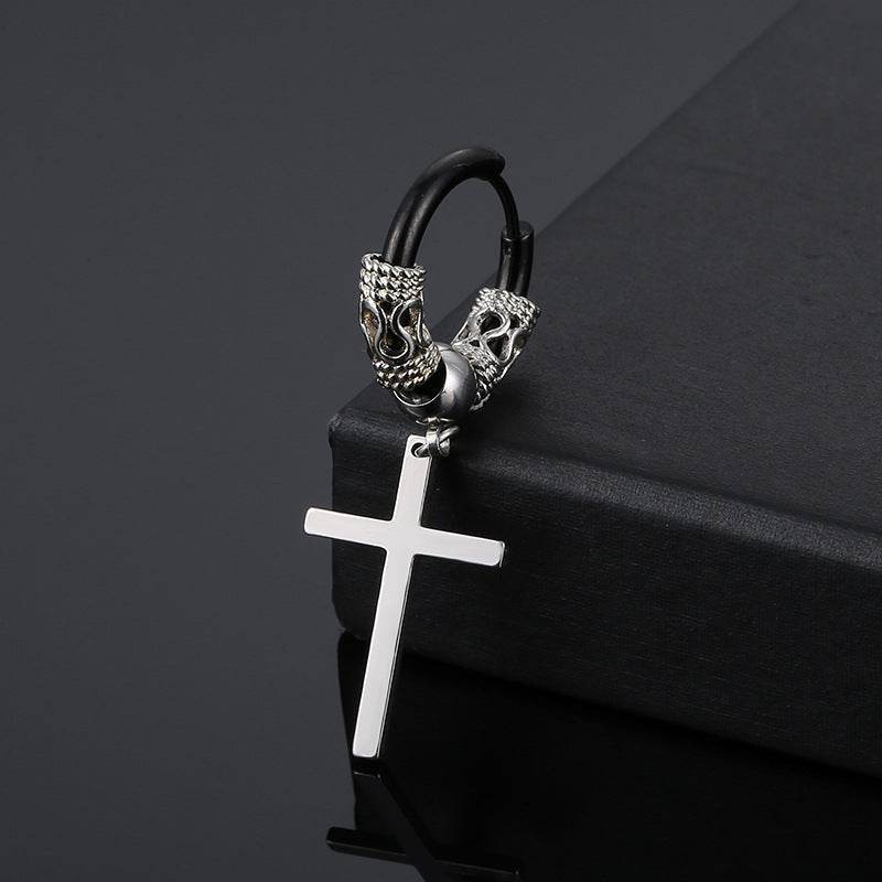 Retro Tibetan Dragon Pattern Stainless Steel N Earrings Cross Men And Women - Mubimart
