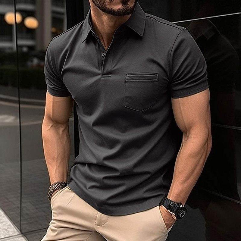 Summer Polo Shirt Chest Pocket Men's Sports Polo Shirt - Mubimart