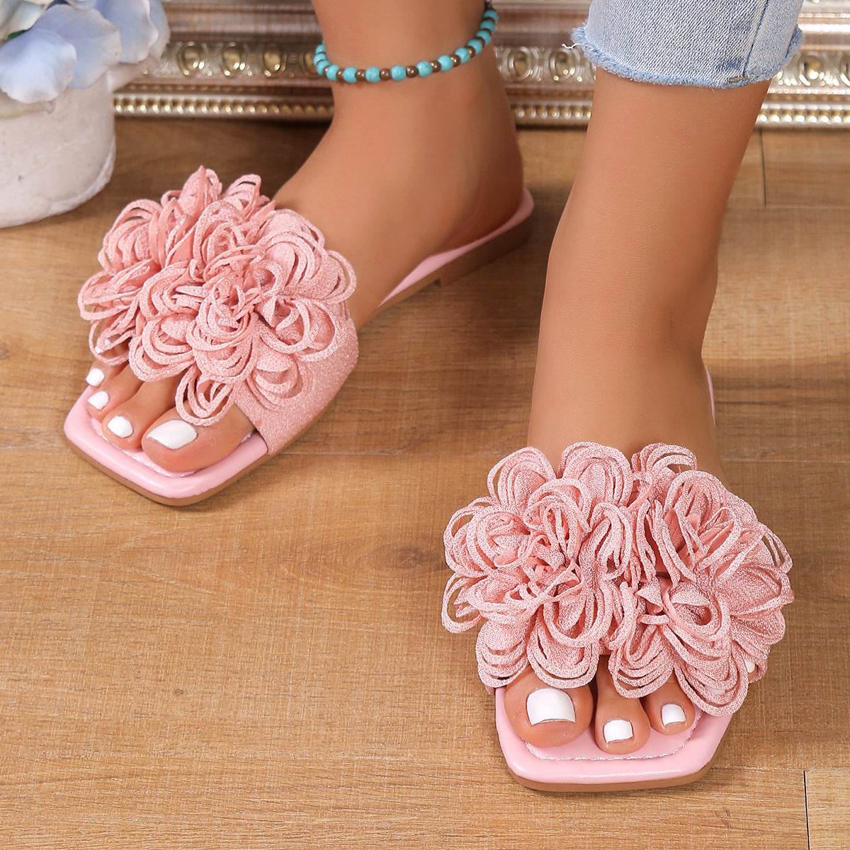 Fashion Flower Flat Slippers For Women - Mubimart