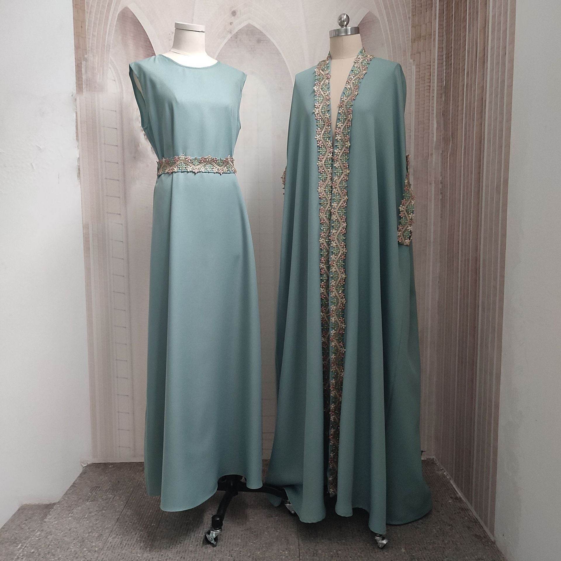Muslim Two-piece Set Plus Size Heavy Industry With Belt Female Robe - Mubimart