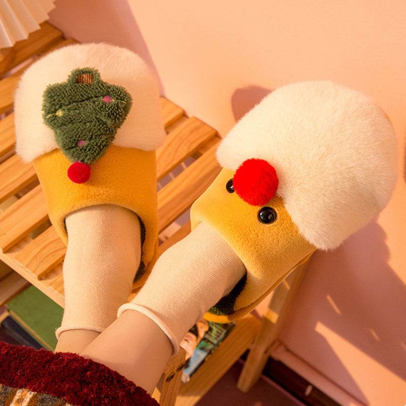 Winter Plush Slippers Christmas Cute Santa Claus And Christmas Tree Slipper Warm Anti-Slip House Shoes For Women - Mubimart