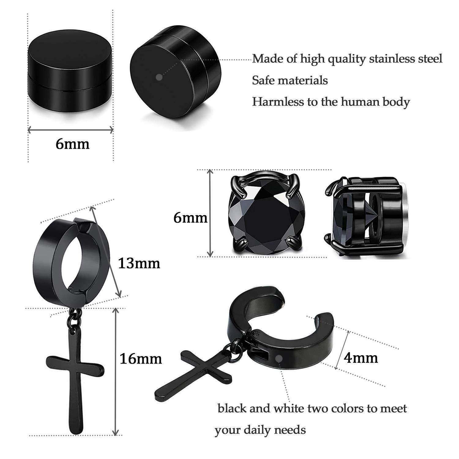 Non-Pierced Cross Zircon Magnet Titanium Steel Stud Earring For Men - Mubimart