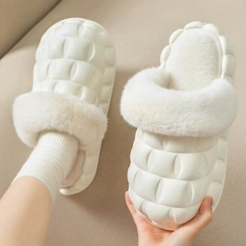 Fuzzy Slippers Women Winter Bedroom Indoor Shoes With Detachable Heel - Mubimart