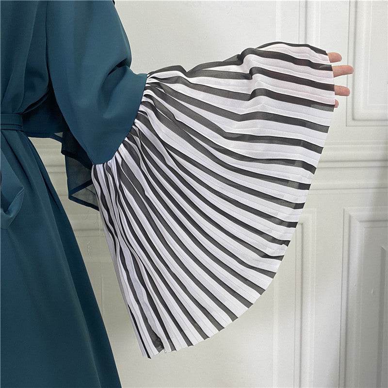 Pleated Hem Robe Women Arabian Long Cardigan - Mubimart