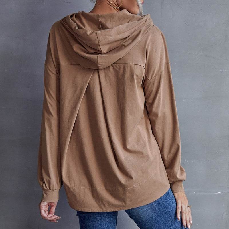 Loose Casual Plus Size Hooded Tap Pocket Sweatshirt - Mubimart