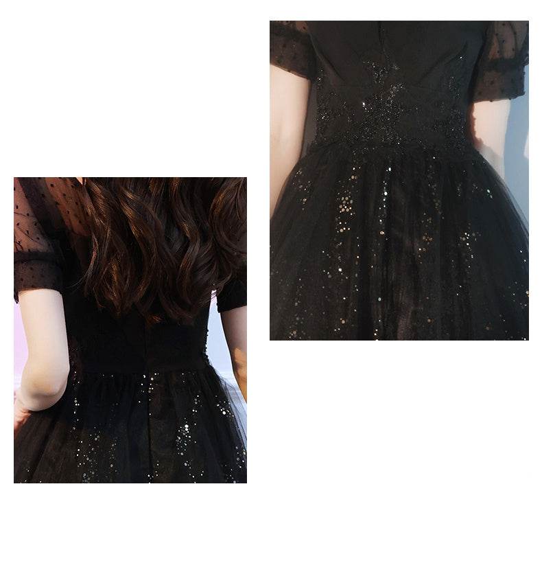 Black Sparkly Lace Cocktail Mini Prom Dress Evening Dress - Mubimart
