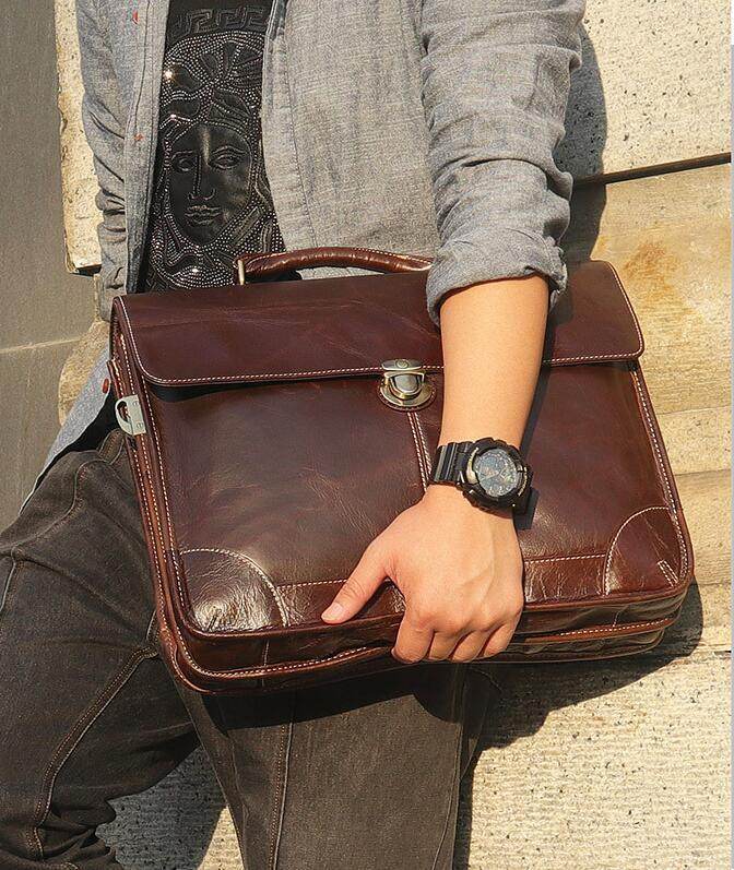 First Layer Cowhide Mens Bag Retro Trendy Texture Handbag - Mubimart