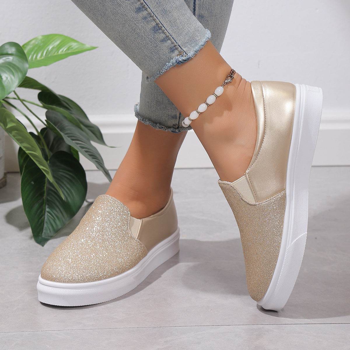 Stylish Casual Shoes Sale Plus Size Sequined Flat Women Loafers - Mubimart