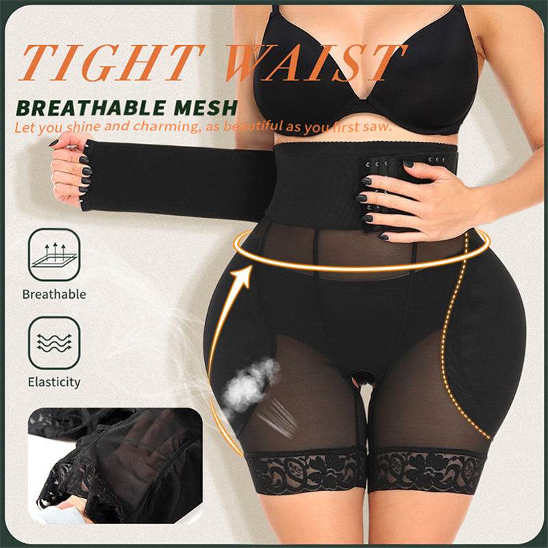 Nine-Row Adjustable Buckle Lace-Up Crotch Mesh Waist Shaper Pants - Mubimart