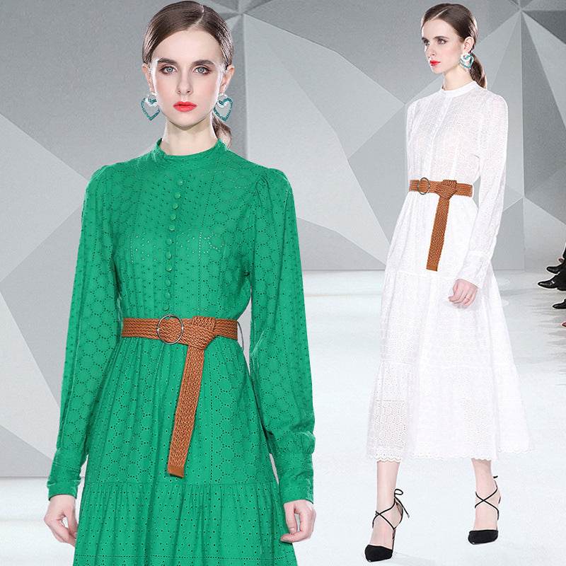 Women's French Hollow Heavy Work Embroidery Dress - Mubimart