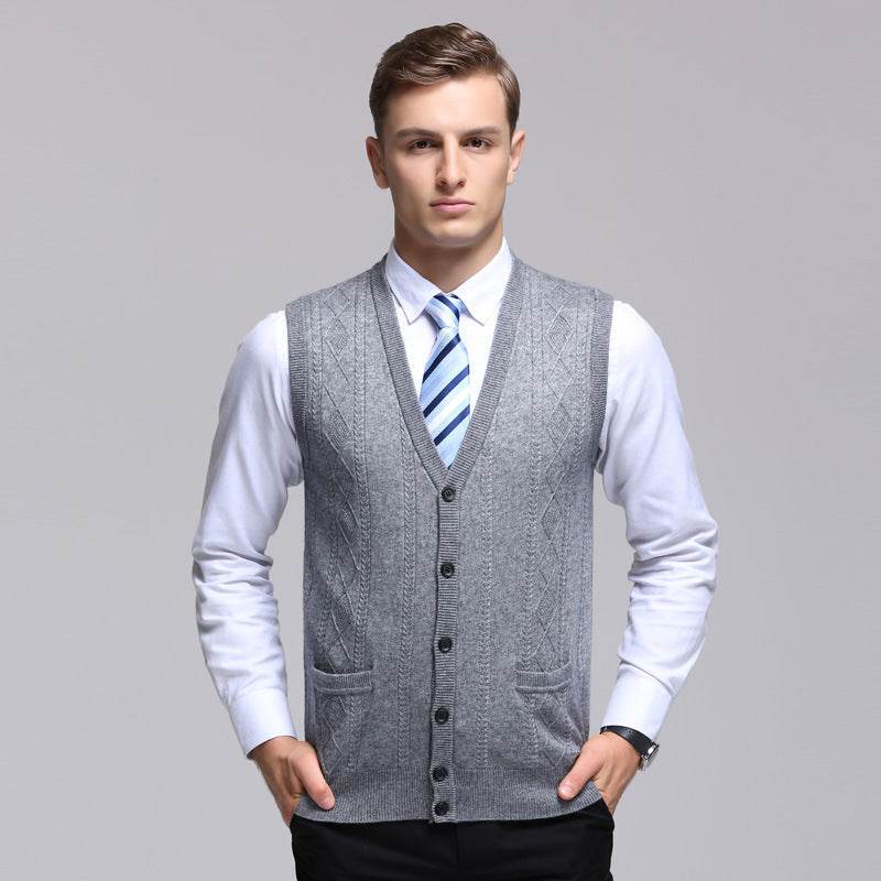 Men's Wool Vest Knitted Vest Middle-aged Men's Sweater - Mubimart