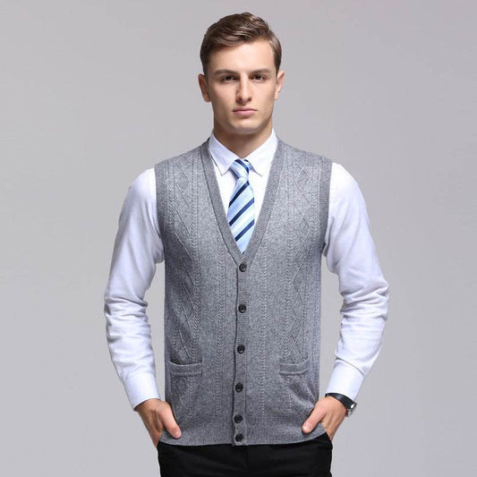Men's Wool Vest Knitted Vest Middle-aged Men's Sweater - Mubimart