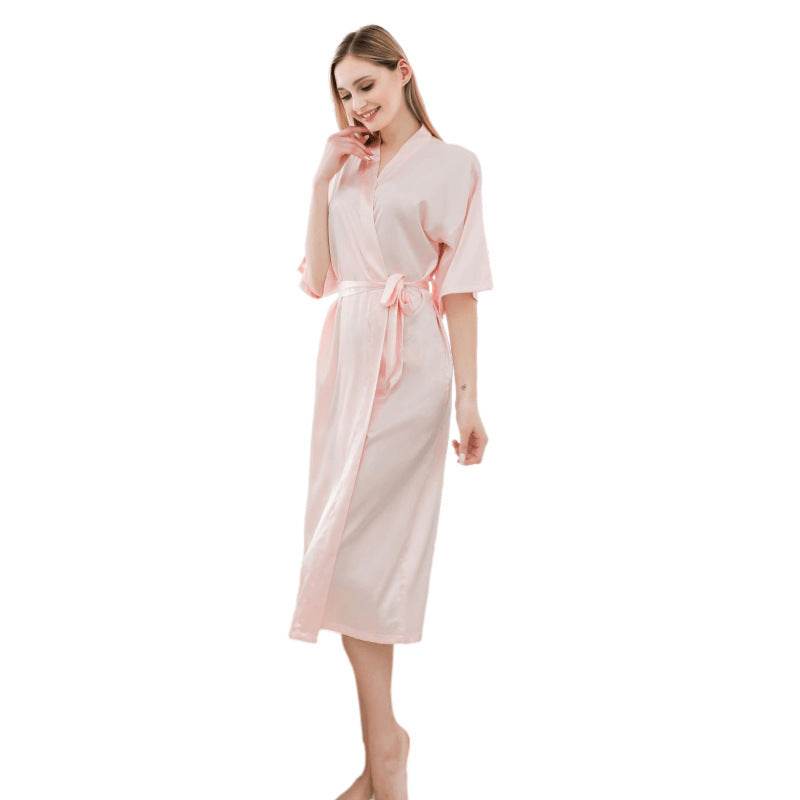 Satin Kimono Robes For Women Bride Long Robe Sleepwear - Mubimart