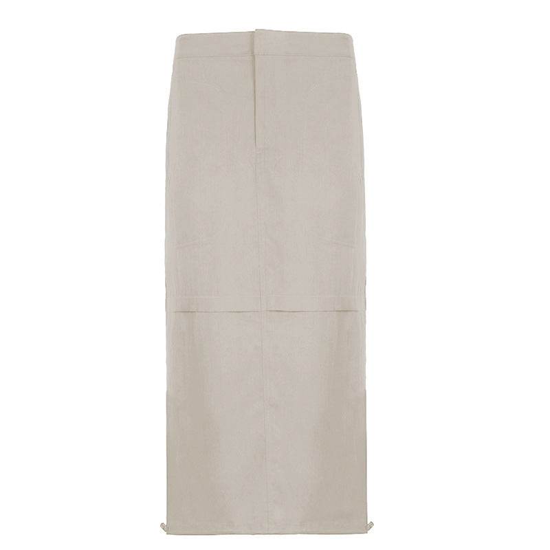 Harajuku Style European And American Women's Clothing Flanging Stitching Lazy Workwear Skirt Hem Elastic Drawstring Simple Workwear Dress - Mubimart