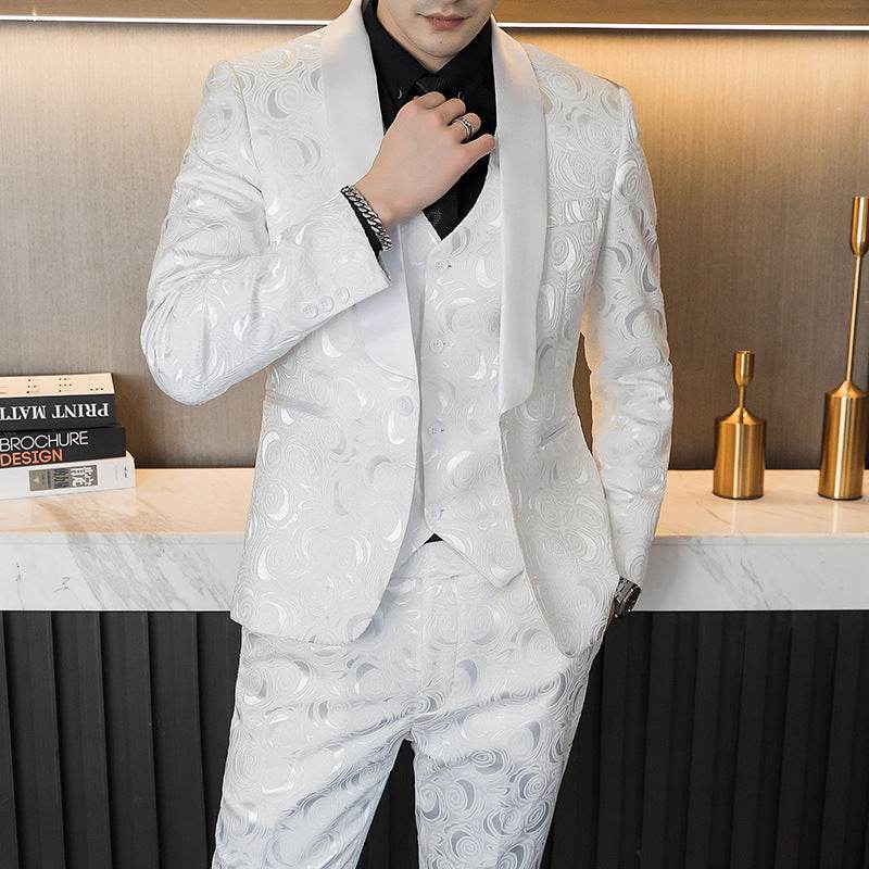 Wedding Embossed Dress Suit Three-piece Suit For Men - Mubimart