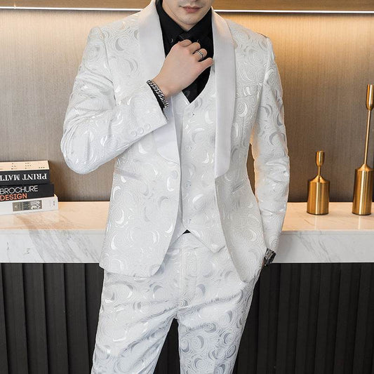 Wedding Embossed Dress Suit Three-piece Suit For Men - Mubimart