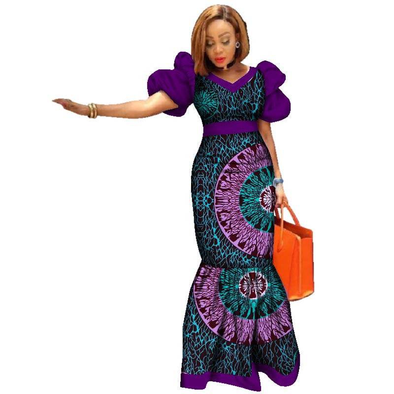 Ladies Dresses African Plus Size Puff Sleeve Dress - Mubimart