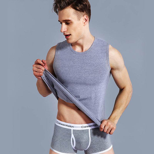 Men's Fashion Wide Shoulder Sports Round Neck Undershirt - Mubimart