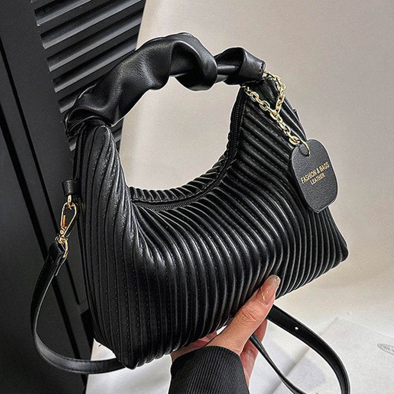 Women Fashion Crossbody Bag PU Leather Pleated Cloud Small Tote Bags Casual Simple Elegant Temperament Messenger Bags - Mubimart