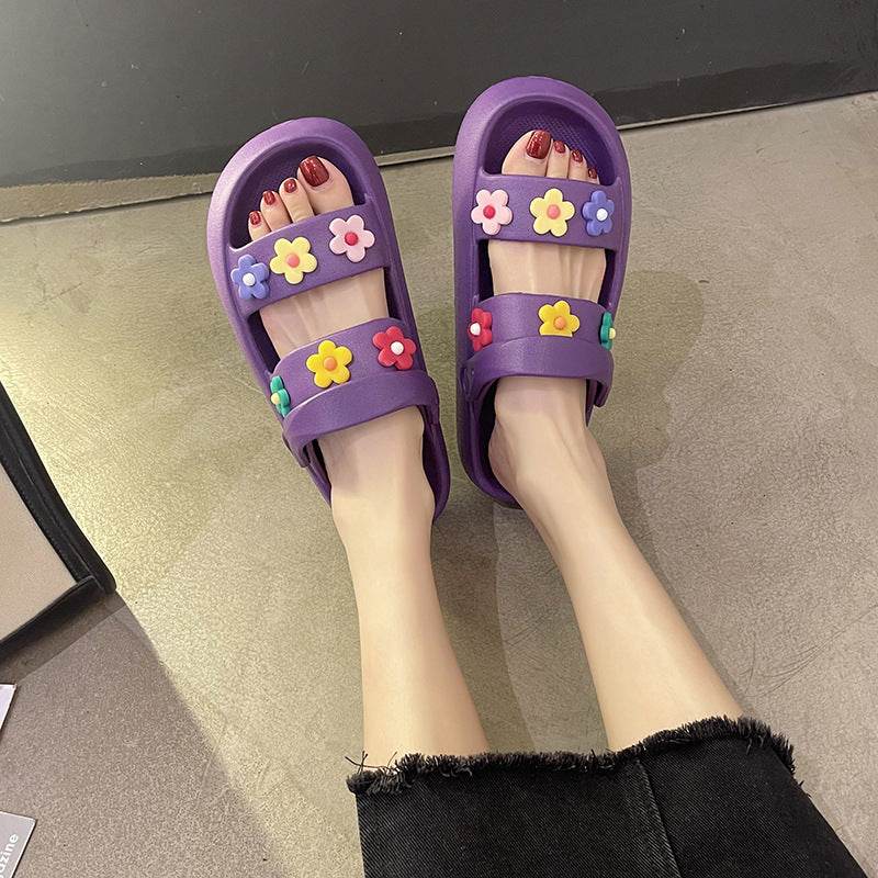 EVA Women Sandals Round Head Flower Comfor Open Toes Platform Designer Slides Fashion Slip - Mubimart