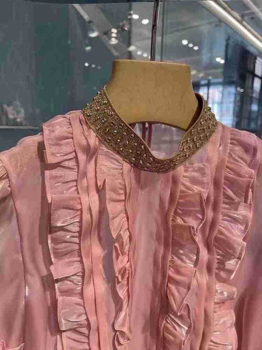Ruffle Stitching Puff Sleeve Sweet French Tunic Women - Mubimart