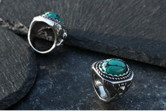 Vintage Turquoise Uil Ring Voor Mannen