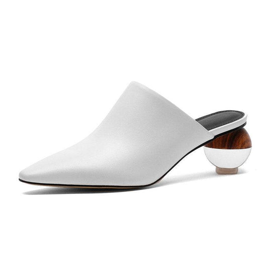Simple Closed Toe Sandals Pointed-toe Mules Shoes Crystal Thick Heel - Mubimart