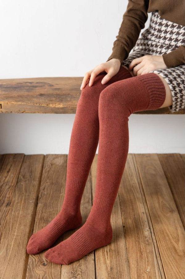 Autumn And Winter Over The Knee Socks Women Plus Velvet Thick Jk High Tube - Mubimart