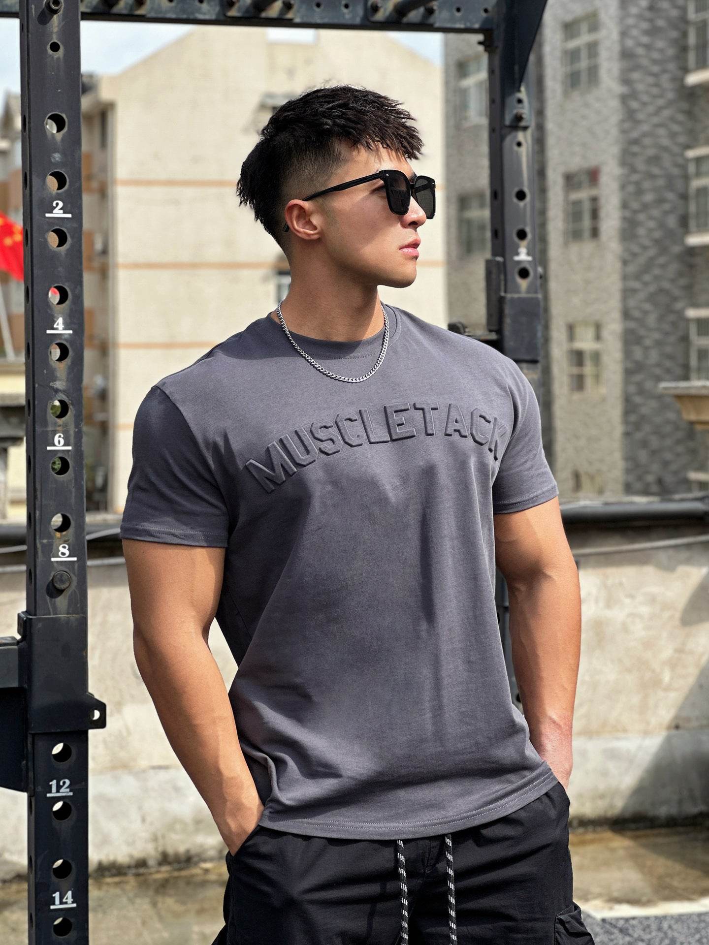 Men's Sports Loose Cotton Workout Short Sleeve T-shirt - Mubimart