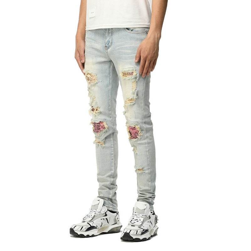 Worn Wash Color Slim Fit INS Jeans - Mubimart
