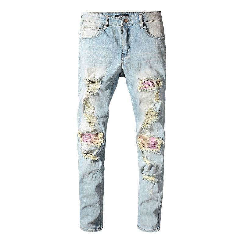 Worn Wash Color Slim Fit INS Jeans - Mubimart