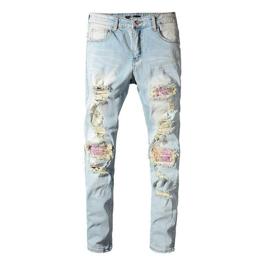 Worn Wash Color Slim Fit INS Jeans - Mubimart
