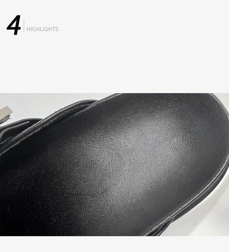 Toe Cap Semi Slipper New British Retro Platform Rivet Flat Shoes - Mubimart