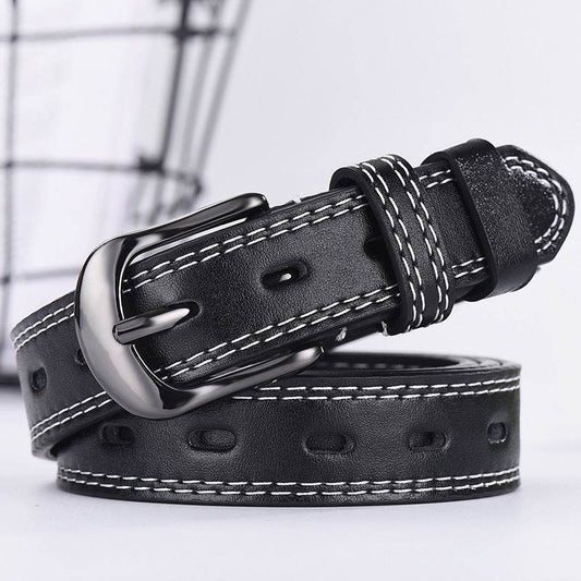 Two-line Men's And Women's Belts Young Students Hollow Out All-match Thin Trousers Belts Korean Denim Dress Belts - Mubimart