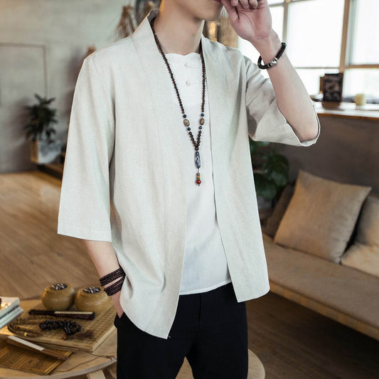 Linen Jushi Solid Color Cotton And Linen Shirt - Mubimart