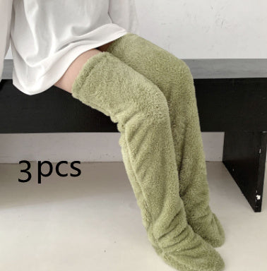 Over Knee High Fuzzy Long Socks Winter Warm Cold Leg Knee Joint Cold-proof Stockings Home Floor Sleeping Socks - Mubimart -  